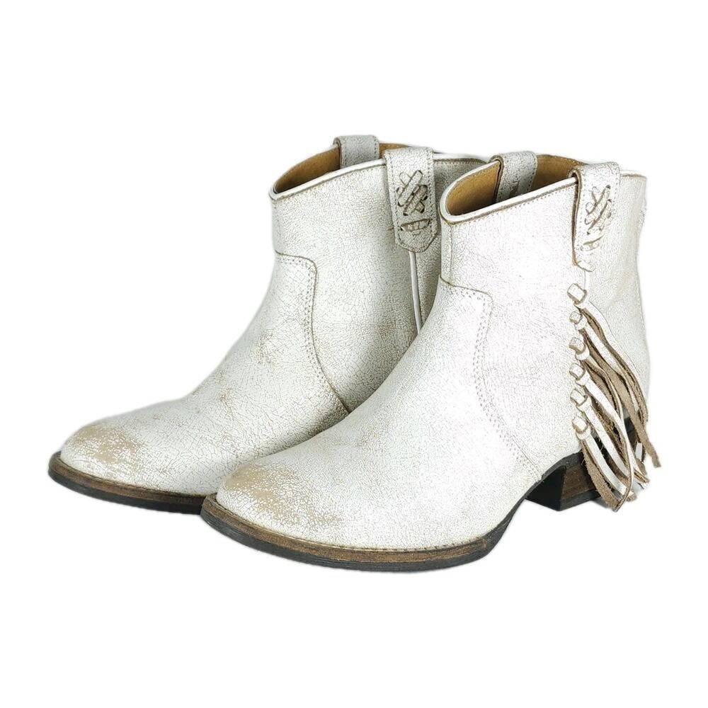Very Volatile Women's Lookout US8 White Leather Distressed Fringe Western Boots
